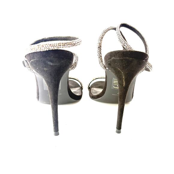 Steve Madden Black Velvet Rhinestone Stilhetto Heels Strappy Glittery Size 7.5 - Picture 2 of 7